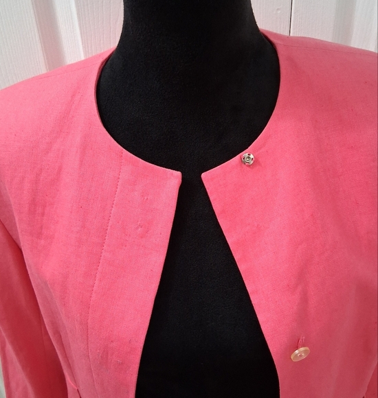 Albert Nipon Boutique Bright Pink 100% Linen Blazer  Size 8 - Picture 4 of 11
